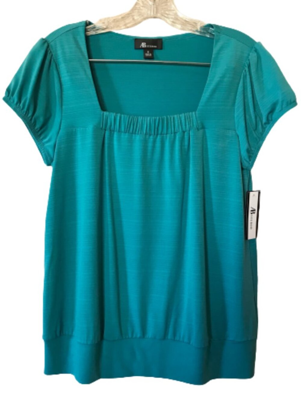 AB Studio Teal Turquoise Short Sleeve Dressy Blouson Top Size Medium